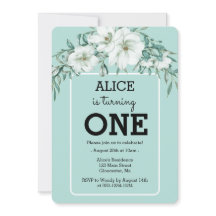 Elegant Magnolia White Pastel Grönt 1:a födelsedag