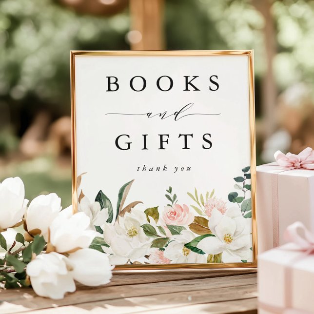 Elegant Magnolias Baby Shower Bokar och presenter Poster (Skapare uppladdad)