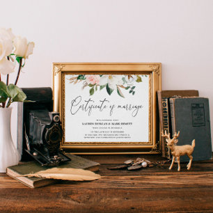 Elegant Magnolias & Bomull Intyg från Giftermål Poster