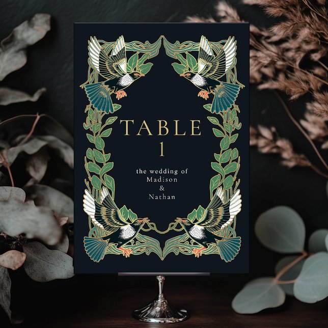 Elegant Magpie Art nouveau bröllopsinbjudan Bordsnummer (Skapare uppladdad)