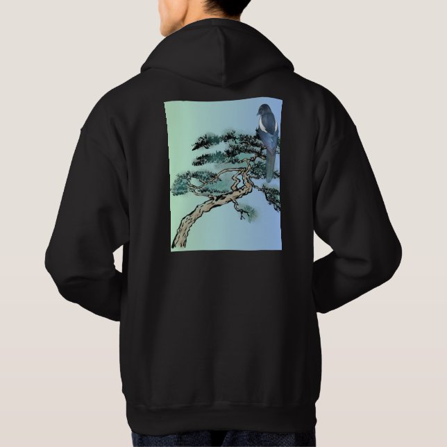 Elegant Magpie Bird and Bonsai Tree Japanese  Hoodie (Baksida)