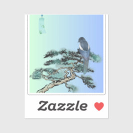 Elegant Magpie Bird Bonsai Aesthetic Sticker  Klistermärken