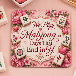 Elegant Mahjong Bricka Rosa Blommiga Plattor Underlägg Papper Kvadrat