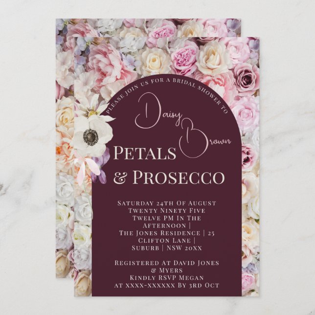 Elegant Mahogany Blommigt Arch Summer Möhippa Inbjudningar (Fram/baksida)