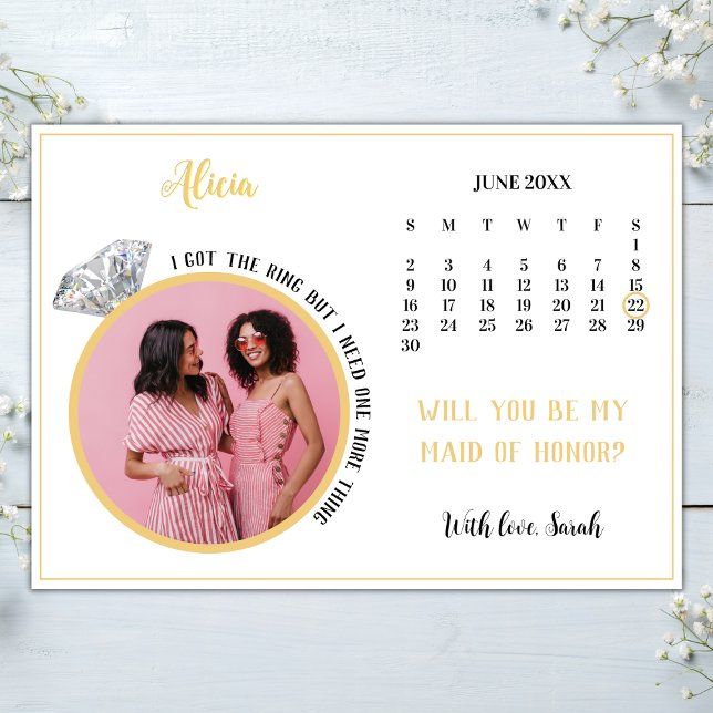 Elegant Maid of honor Frieri fotoringkalender Inbjudningar (elegant bridesmaid proposal card template photo calendar i got the ring but need one more thiing)