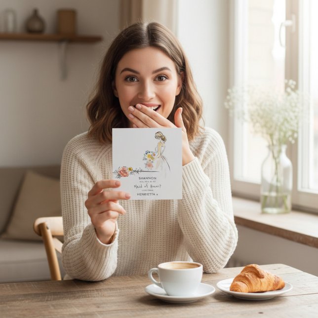 Elegant Maid of Honor Proposal Floral Sketch Inbjudningar (Skapare uppladdad)