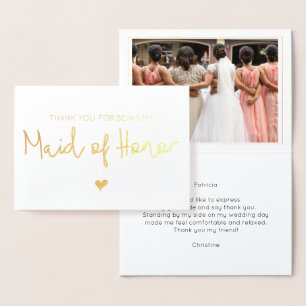 Elegant Maid of honor Tack Photo Guld Folierat Kort