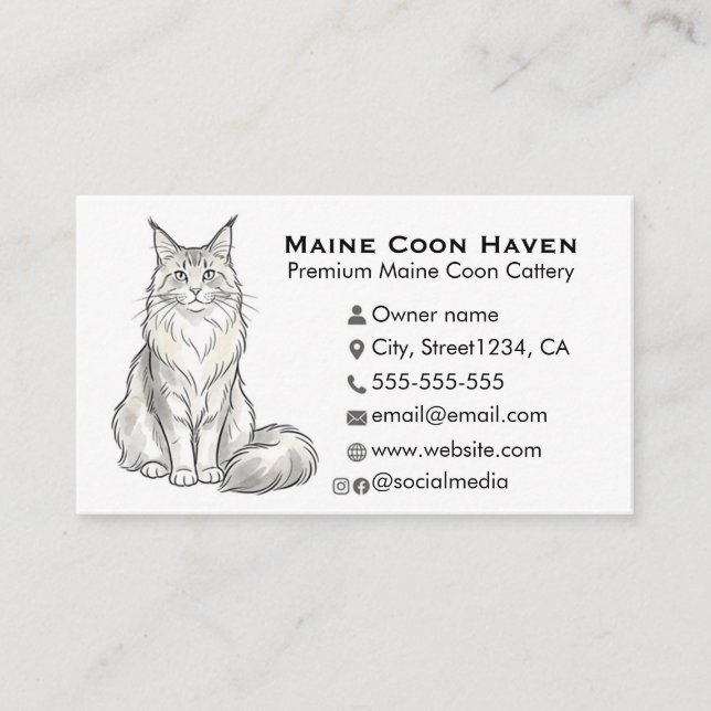 Elegant Maine Coon Cattery Custom Visitkort (Framsida)