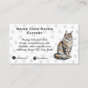 Elegant Maine Coon Katteri Akvarell Anpassad Visitkort