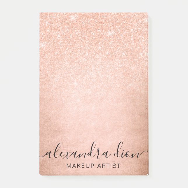 Elegant makeup artist av kopparkoppar ro glitter post-it block (Framsida)