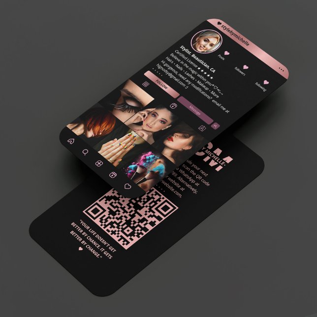 Elegant Makeup Artist Instagram Black RoseGold Visitkort (Skapare uppladdad)