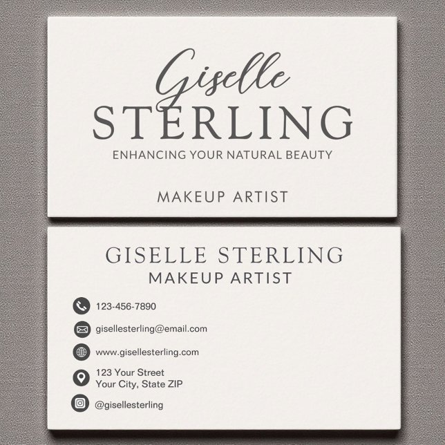 Elegant Makeup Artist Neutralt Beige-skript Visitkort (Skapare uppladdad)