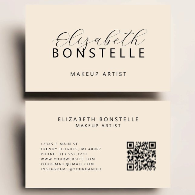 Elegant Makeup Artist QR Code Neutralt Beige Visitkort (Skapare uppladdad)