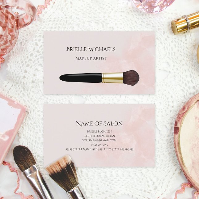 Elegant Makeup Artist  Rosa Cosmetics-pensel Visitkort (Elegant Makeup Artist Blush Pink Cosmetics Brush Business Cards)