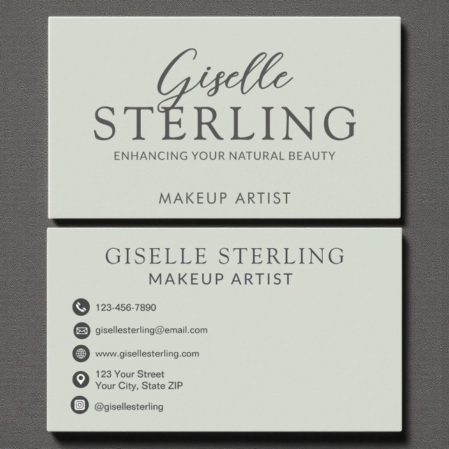 Elegant Makeup Artist Sage Grönt Modern skript Visitkort (Skapare uppladdad)