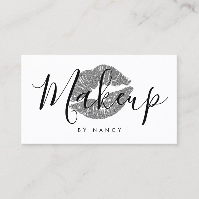 Elegant Makeup Typography Black Glitter Läppar Visitkort (Framsida)