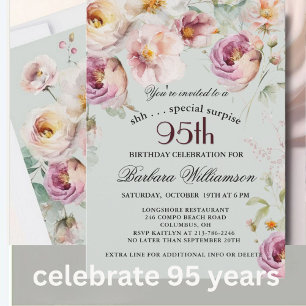 Elegant Målad Blommig Överraskning 95-årsdag Inbjudningar