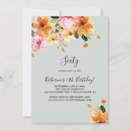 Elegant Målad Blommigt 60:e födelsedagsinbjudan Inbjudningar