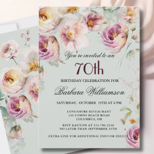 Elegant Målad Blommigt 70:e Födelsedagsfesten Inbjudningar