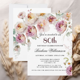 Elegant Målad Blommigt 80:e Födelsedagsfesten Inbjudningar