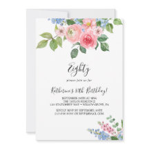 Elegant Målad Blommigt 80:e födelsedagsinbjudan
