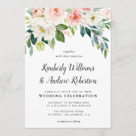 Elegant målad  rosa blommigt bröllop inbjudningar