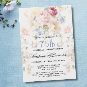 Elegant Målad Rosenskära Blommig 75-årsdag  Inbjudningar