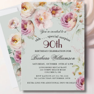 Elegant Målade Blommig Överraskning 90-årsdag Inbjudningar