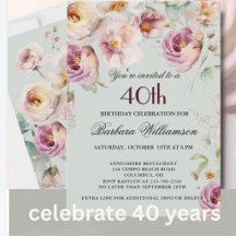 Elegant Målade Blommor 40-års Födelsedagsfest Inbj