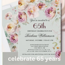 Elegant Målade Blommor 65-årsfest Inbjudningar