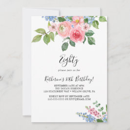 Elegant Målade Blommor 80-års Födelsedagsinbjudan Inbjudningar