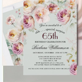 Elegant Målade Blommor Överraskning 65-årsdag Inbjudningar