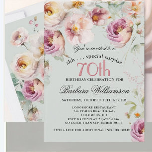 Elegant Målade Blommor Överraskning 70-årsdag Inbjudningar