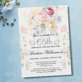 Elegant Målade Blush Rosa Blommor 65-årsdag Inbjudningar