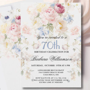 Elegant Målade Blush Rosa Blommor 70-årsdag Inbjudningar