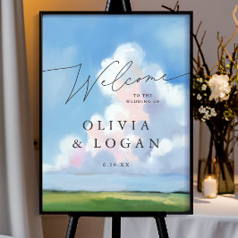 Elegant Målade Landskapsmoln Bröllop Välkommen Poster
