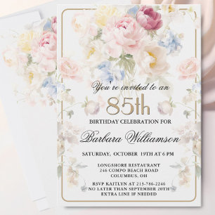 Elegant Målade Rosa Blommor 85-årsdag Inbjudningar