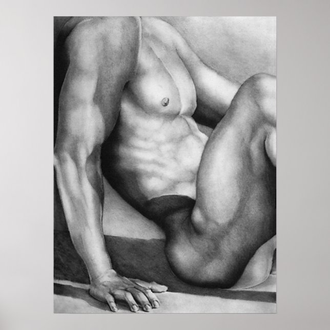 Elegant Male-nude Hand plockade Teckning Wall Art Poster (Framsidan)