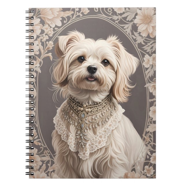 Elegant Malese Hund William Morris Inspired Anteckningsbok (Framsidan)