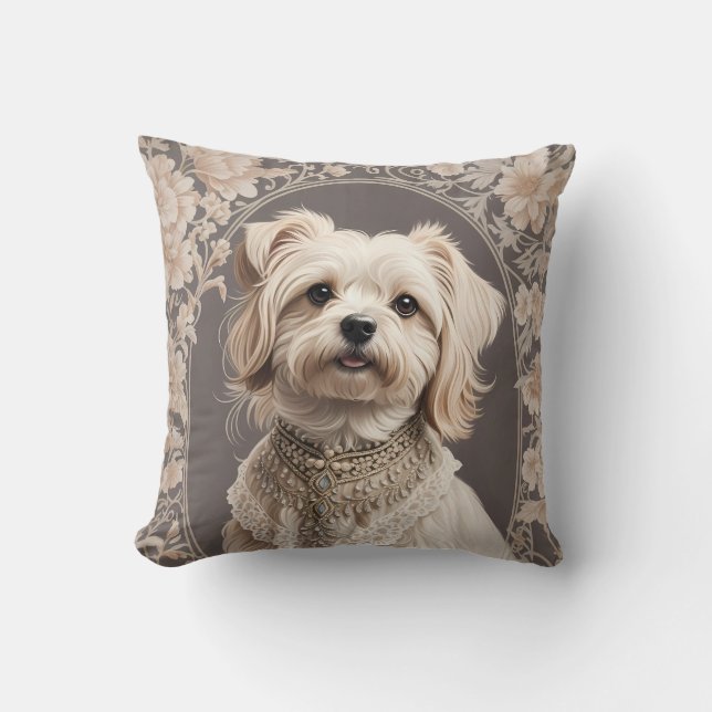 Elegant Malese Hund William Morris Inspired Kudde (Framsida)