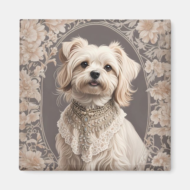 Elegant Malese Hund William Morris Inspired Magnet (Framsidan)