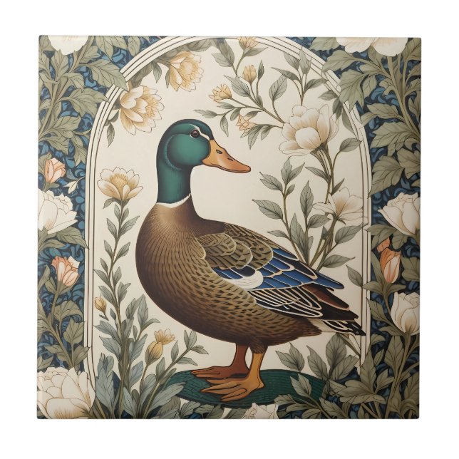Elegant Mallard Duck William Morris Inspired  Kakelplatta (Framsidan)