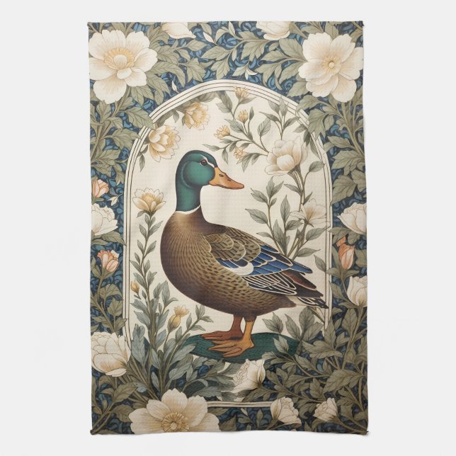 Elegant Mallard Duck William Morris Inspired  Kökshandduk (Vertikal)