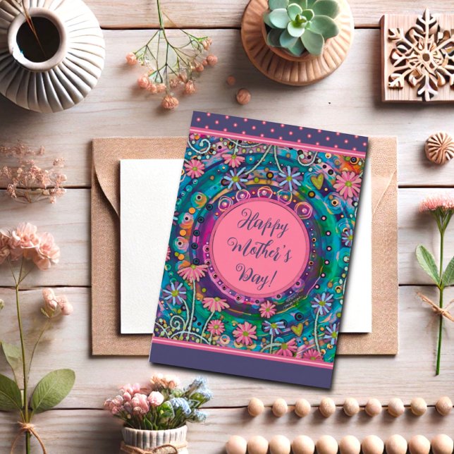 Elegant Mamma Blommigt Söt Rosa Blue Mor's Day Kort (Skapare uppladdad)