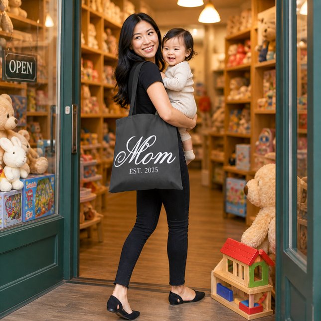 Elegant Mamma Establerad År Vit Skrift Tygkasse (Elegant Mom Established Year White Script Tote Bag)