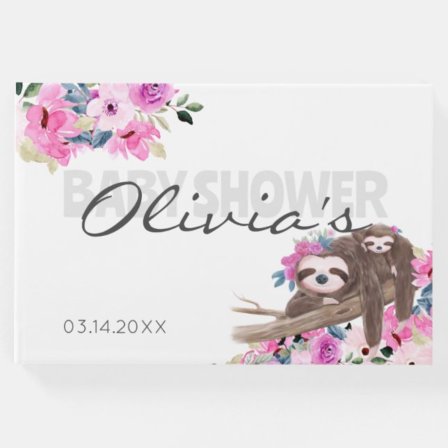 Elegant Mamma Sloth Baby Shower Guest Bok (Framsida)