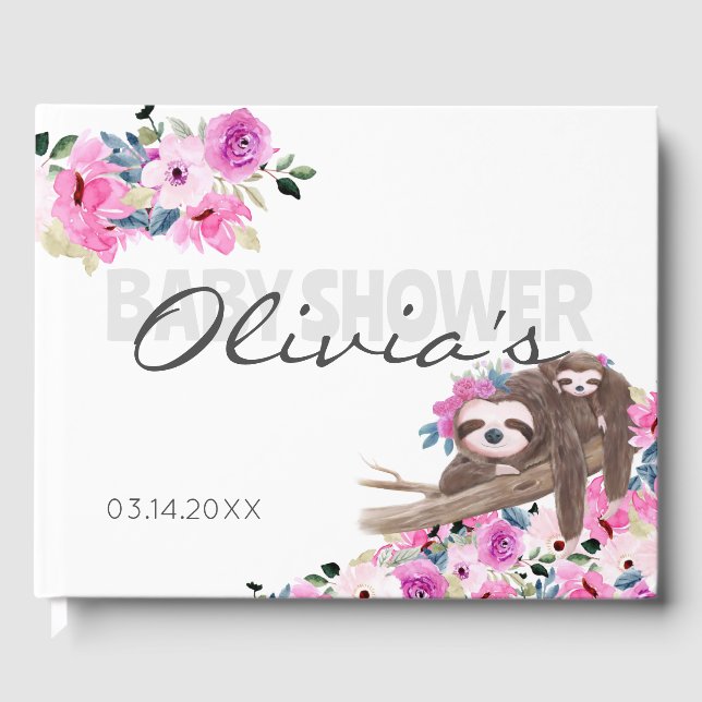 Elegant Mamma Sloth Baby Shower Guest Bok (Framsida)