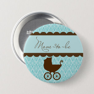 Elegant Mamma-to-be-Baby Carriage and Blue Damask Knapp