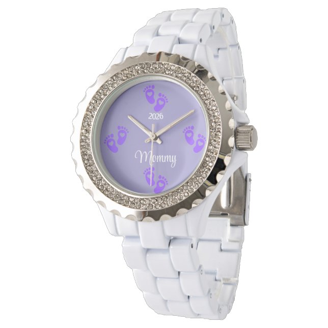 Elegant mammaklocka med bebisfotavtryck armbandsur (Vinklad)