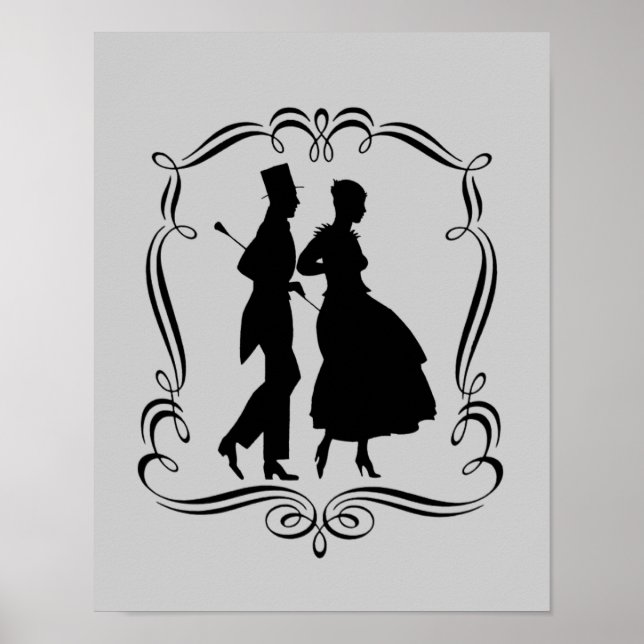 Elegant Man och Woman Party Silhouette Art Poster (Framsidan)